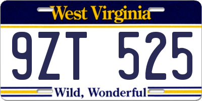 WV license plate 9ZT525