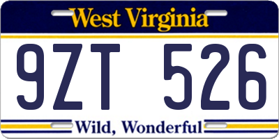 WV license plate 9ZT526