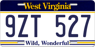WV license plate 9ZT527