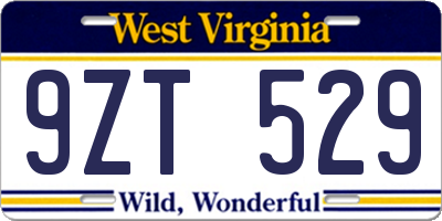 WV license plate 9ZT529