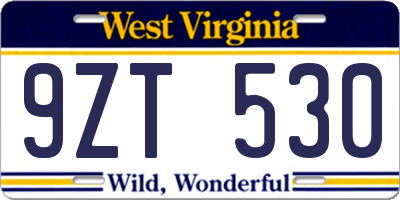 WV license plate 9ZT530