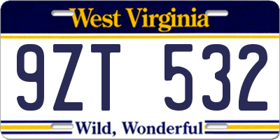 WV license plate 9ZT532