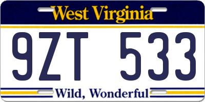 WV license plate 9ZT533