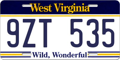 WV license plate 9ZT535