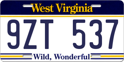 WV license plate 9ZT537