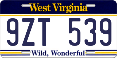 WV license plate 9ZT539
