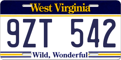 WV license plate 9ZT542