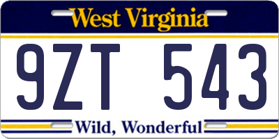 WV license plate 9ZT543