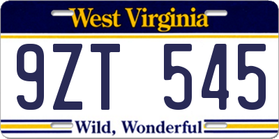 WV license plate 9ZT545