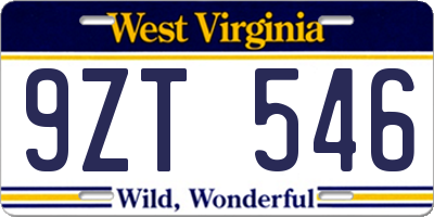 WV license plate 9ZT546