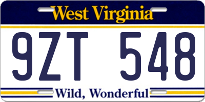 WV license plate 9ZT548