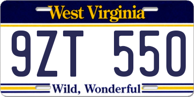 WV license plate 9ZT550