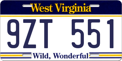 WV license plate 9ZT551