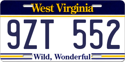 WV license plate 9ZT552