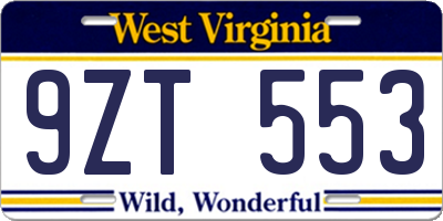 WV license plate 9ZT553