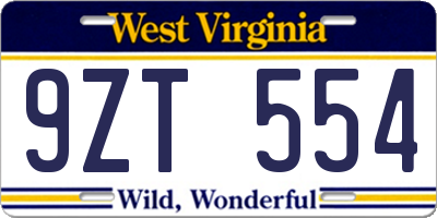 WV license plate 9ZT554