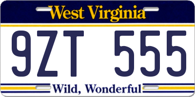 WV license plate 9ZT555
