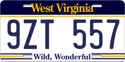 WV license plate 9ZT557