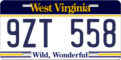 WV license plate 9ZT558