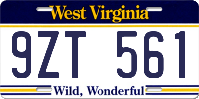 WV license plate 9ZT561