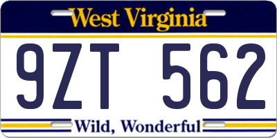 WV license plate 9ZT562