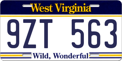 WV license plate 9ZT563