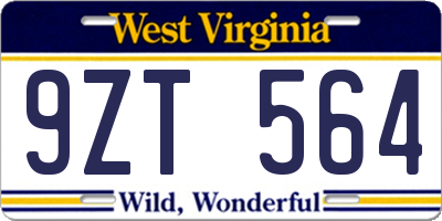 WV license plate 9ZT564