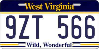 WV license plate 9ZT566