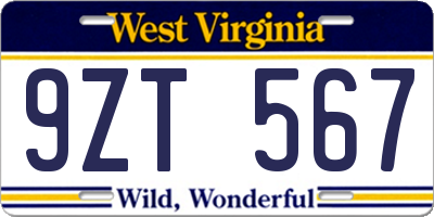 WV license plate 9ZT567