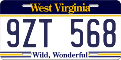 WV license plate 9ZT568