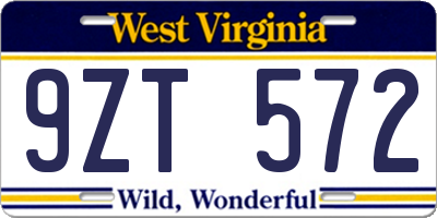 WV license plate 9ZT572