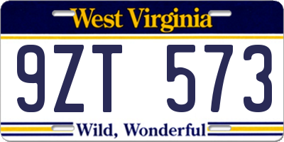 WV license plate 9ZT573