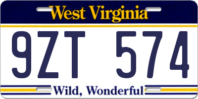 WV license plate 9ZT574