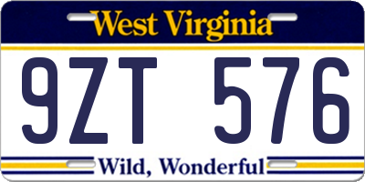 WV license plate 9ZT576