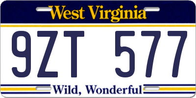 WV license plate 9ZT577