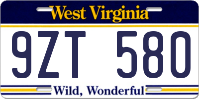 WV license plate 9ZT580