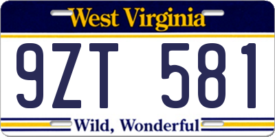 WV license plate 9ZT581