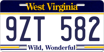 WV license plate 9ZT582