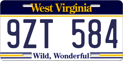 WV license plate 9ZT584