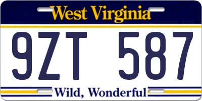 WV license plate 9ZT587