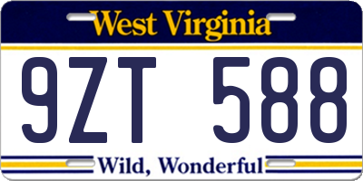 WV license plate 9ZT588