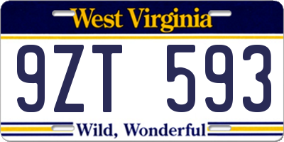 WV license plate 9ZT593