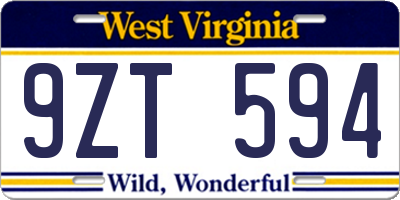 WV license plate 9ZT594