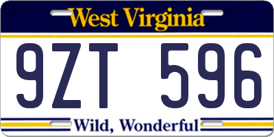 WV license plate 9ZT596