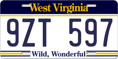 WV license plate 9ZT597