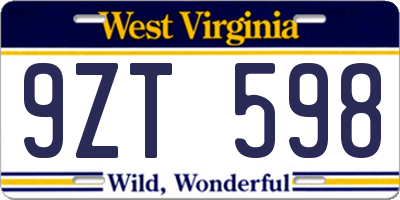 WV license plate 9ZT598