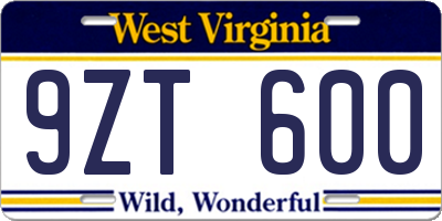 WV license plate 9ZT600