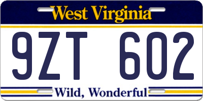 WV license plate 9ZT602