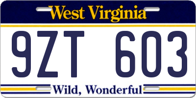 WV license plate 9ZT603
