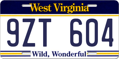 WV license plate 9ZT604